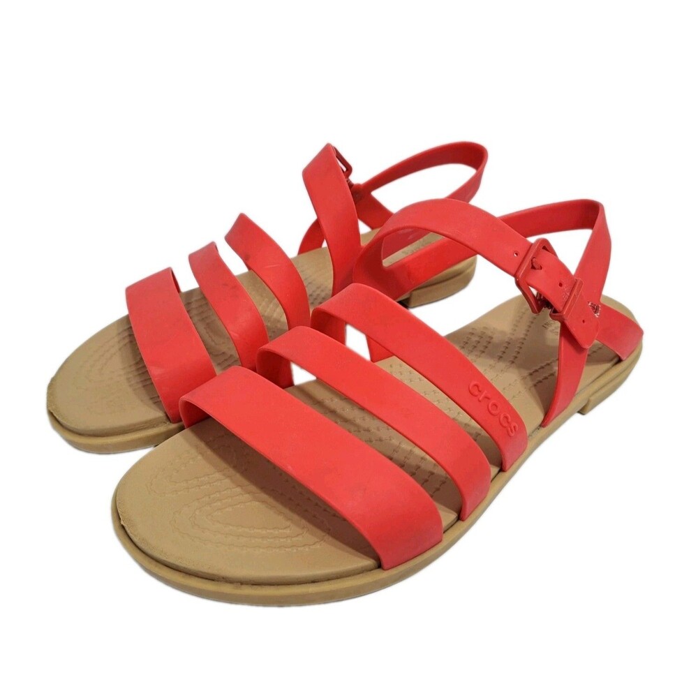 Crocs Women's 8 Red Tulum Strappy Sandal Flat Gladiator Comfort 206107